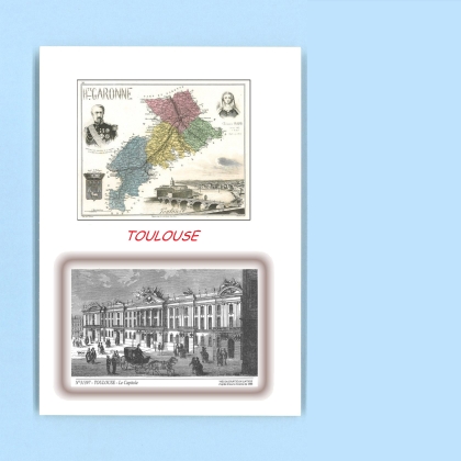 Cartes Postales impression Noir avec dpartement sur la ville de TOULOUSE Titre : le capitole