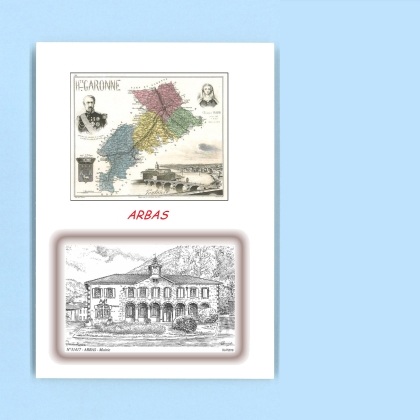 Cartes Postales impression Noir avec dpartement sur la ville de ARBAS Titre : mairie