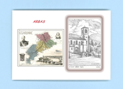 Cartes Postales impression Noir avec dpartement sur la ville de ARBAS Titre : eglise