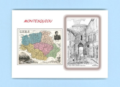 Cartes Postales impression Noir avec dpartement sur la ville de MONTESQUIOU Titre : vieille porte