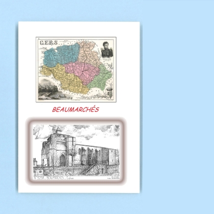 Cartes Postales impression Noir avec dpartement sur la ville de BEAUMARCHES Titre : eglise