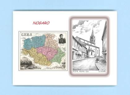 Cartes Postales impression Noir avec dpartement sur la ville de NOGARO Titre : eglise