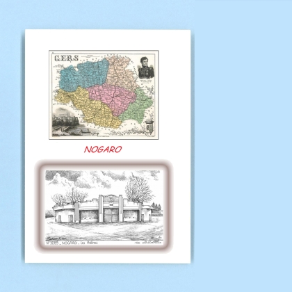 Cartes Postales impression Noir avec dpartement sur la ville de NOGARO Titre : les arenes