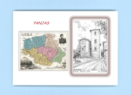 Cartes Postales impression Noir avec dpartement sur la ville de PANJAS Titre : eglise