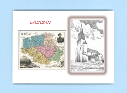Cartes Postales impression Noir avec dpartement sur la ville de LAUJUZAN Titre : eglise
