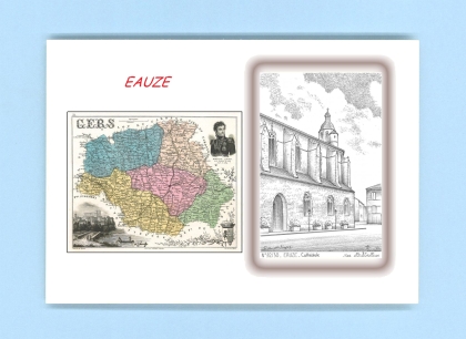 Cartes Postales impression Noir avec dpartement sur la ville de EAUZE Titre : cathedrale