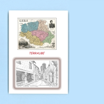 Cartes Postales impression Noir avec dpartement sur la ville de TERRAUBE Titre : eglise et mairie