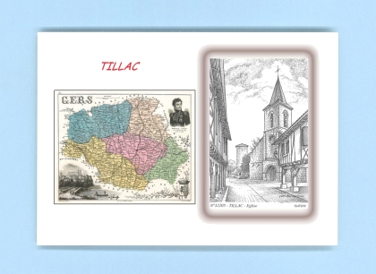Cartes Postales impression Noir avec dpartement sur la ville de TILLAC Titre : eglise