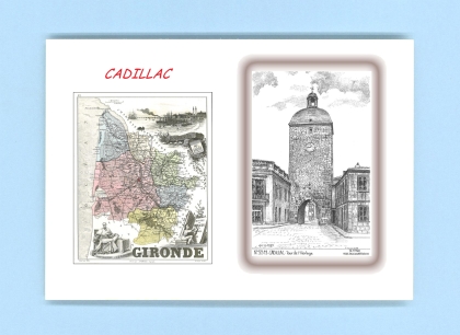 Cartes Postales impression Noir avec dpartement sur la ville de CADILLAC Titre : tour de l horloge