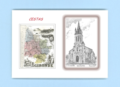Cartes Postales impression Noir avec dpartement sur la ville de CESTAS Titre : eglise st roch