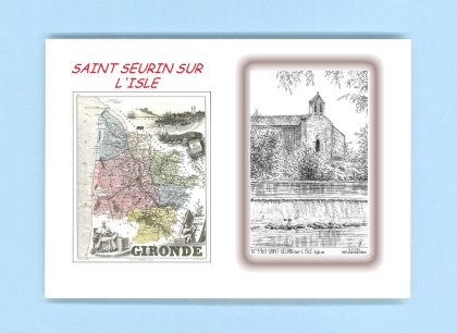 Cartes Postales impression Noir avec dpartement sur la ville de ST SEURIN SUR L ISLE Titre : eglise