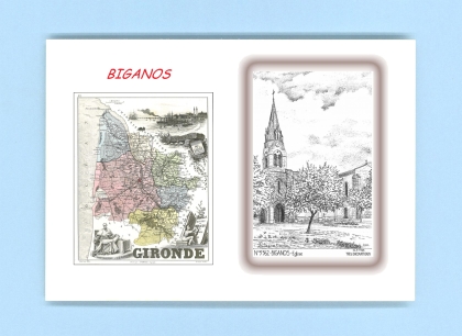 Cartes Postales impression Noir avec dpartement sur la ville de BIGANOS Titre : eglise