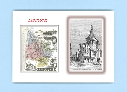 Cartes Postales impression Noir avec dpartement sur la ville de LIBOURNE Titre : tour de l horloge
