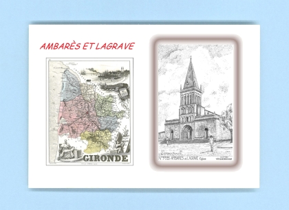 Cartes Postales impression Noir avec dpartement sur la ville de AMBARES ET LAGRAVE Titre : eglise