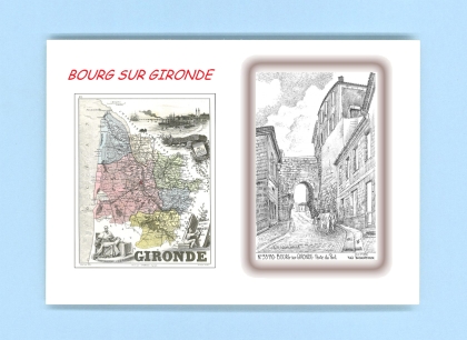 Cartes Postales impression Noir avec dpartement sur la ville de BOURG SUR GIRONDE Titre : porte du port