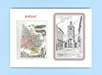 Cartes Postales impression Noir avec dpartement sur la ville de BARSAC Titre : eglise st vincent