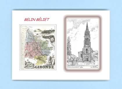Cartes Postales impression Noir avec dpartement sur la ville de BELIN BELIET Titre : eglise