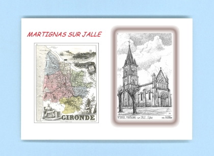 Cartes Postales impression Noir avec dpartement sur la ville de MARTIGNAS SUR JALLE Titre : eglise