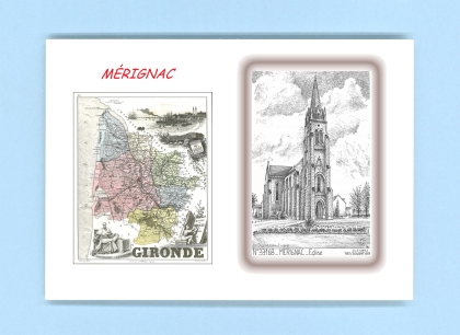 Cartes Postales impression Noir avec dpartement sur la ville de MERIGNAC Titre : eglise