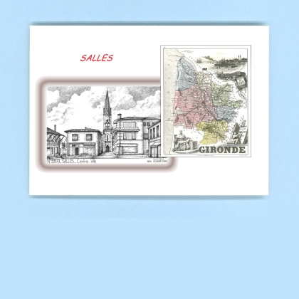 Cartes Postales impression Noir avec dpartement sur la ville de SALLES Titre : centre ville