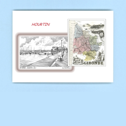 Cartes Postales impression Noir avec dpartement sur la ville de HOURTIN Titre : port