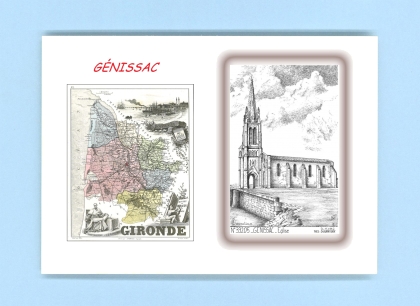 Cartes Postales impression Noir avec dpartement sur la ville de GENISSAC Titre : eglise