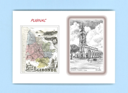 Cartes Postales impression Noir avec dpartement sur la ville de PUGNAC Titre : eglise