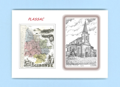 Cartes Postales impression Noir avec dpartement sur la ville de PLASSAC Titre : eglise