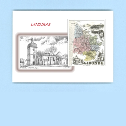 Cartes Postales impression Noir avec dpartement sur la ville de LANDIRAS Titre : eglise