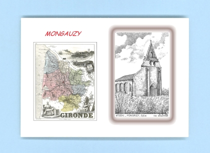 Cartes Postales impression Noir avec dpartement sur la ville de MONGAUZY Titre : eglise