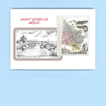 Cartes Postales impression Noir avec dpartement sur la ville de ST VIVIEN DE MEDOC Titre : port
