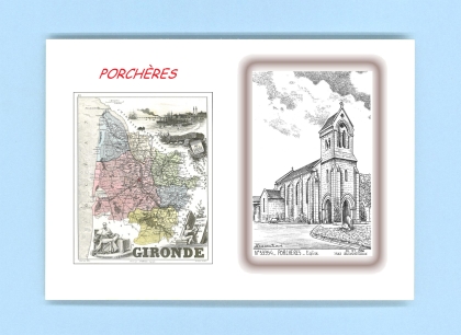 Cartes Postales impression Noir avec dpartement sur la ville de PORCHERES Titre : eglise