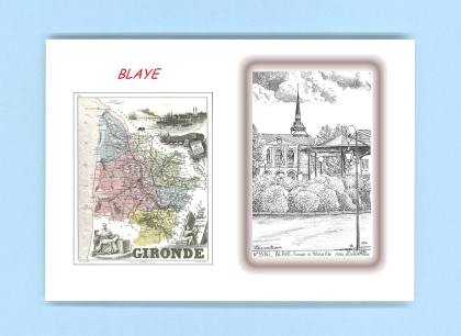 Cartes Postales impression Noir avec dpartement sur la ville de BLAYE Titre : kiosque et hotel de ville