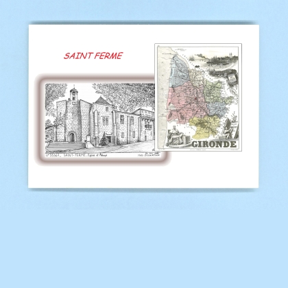 Cartes Postales impression Noir avec dpartement sur la ville de ST FERME Titre : eglise et abbaye