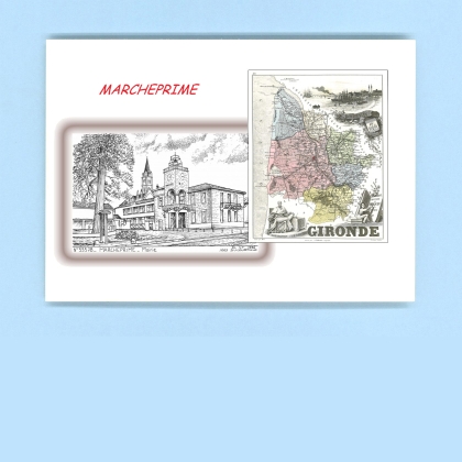 Cartes Postales impression Noir avec dpartement sur la ville de MARCHEPRIME Titre : mairie