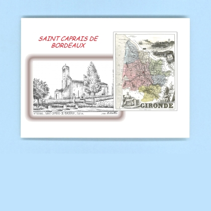 Cartes Postales impression Noir avec dpartement sur la ville de ST CAPRAIS DE BORDEAUX Titre : eglise