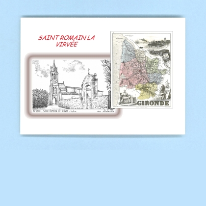 Cartes Postales impression Noir avec dpartement sur la ville de ST ROMAIN LA VIRVEE Titre : eglise