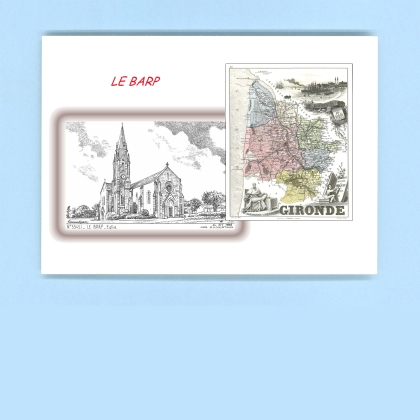 Cartes Postales impression Noir avec dpartement sur la ville de LE BARP Titre : eglise