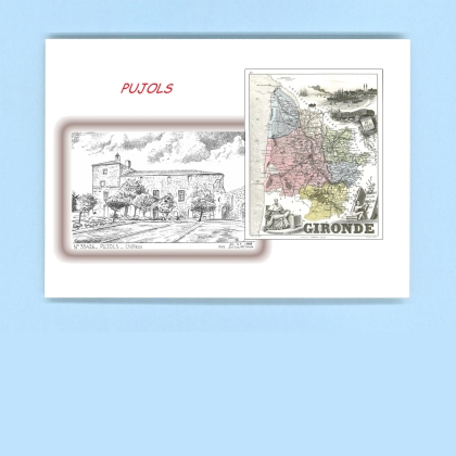 Cartes Postales impression Noir avec dpartement sur la ville de PUJOLS Titre : chateau