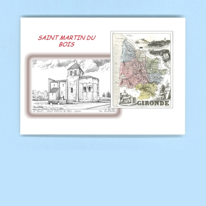 Cartes Postales impression Noir avec dpartement sur la ville de ST MARTIN DU BOIS Titre : eglise