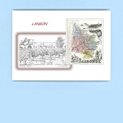 Cartes Postales impression Noir avec dpartement sur la ville de LANGON Titre : vue