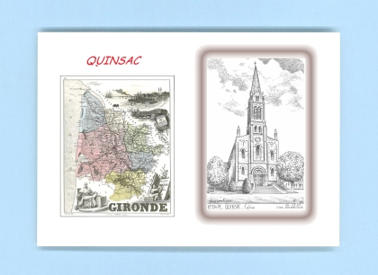 Cartes Postales impression Noir avec dpartement sur la ville de QUINSAC Titre : eglise