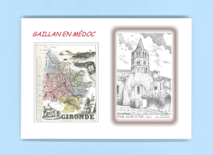Cartes Postales impression Noir avec dpartement sur la ville de GAILLAN EN MEDOC Titre : eglise
