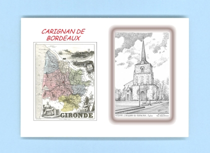 Cartes Postales impression Noir avec dpartement sur la ville de CARIGNAN DE BORDEAUX Titre : eglise