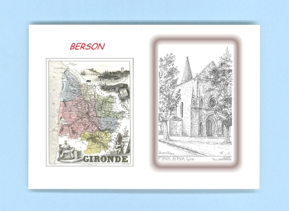 Cartes Postales impression Noir avec dpartement sur la ville de BERSON Titre : eglise