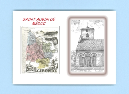 Cartes Postales impression Noir avec dpartement sur la ville de ST AUBIN DE MEDOC Titre : eglise