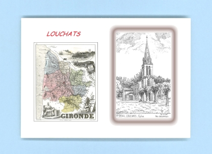 Cartes Postales impression Noir avec dpartement sur la ville de LOUCHATS Titre : eglise