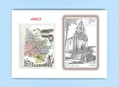Cartes Postales impression Noir avec dpartement sur la ville de ARBIS Titre : eglise
