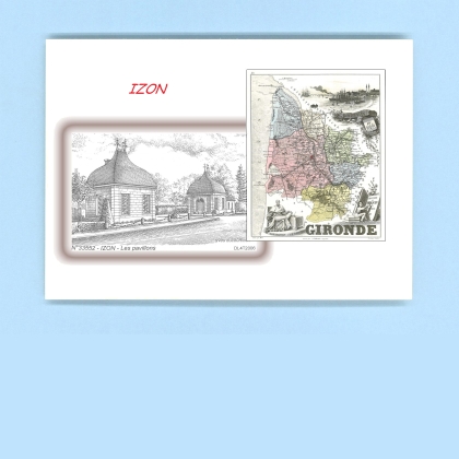 Cartes Postales impression Noir avec dpartement sur la ville de IZON Titre : les pavillons
