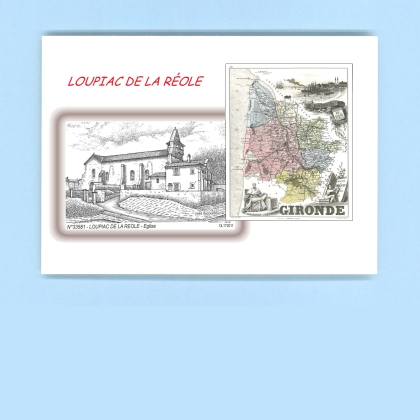 Cartes Postales impression Noir avec dpartement sur la ville de LOUPIAC DE LA REOLE Titre : eglise